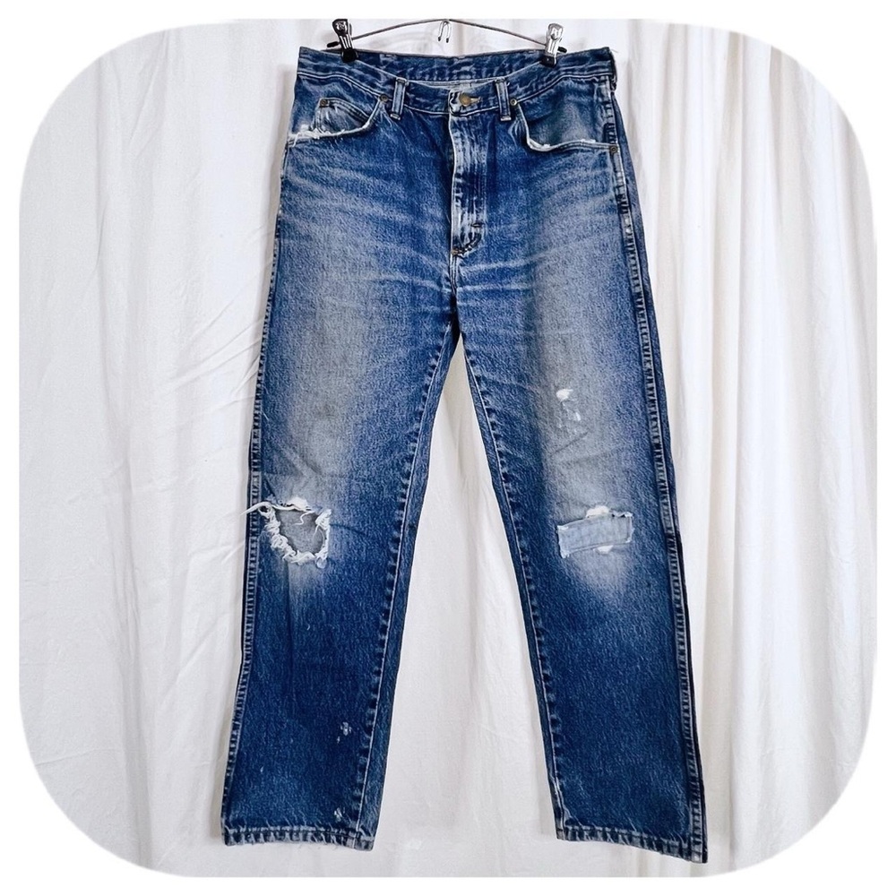 VTG Men’s Faded + Mended Wrangler Denim Jeans 34 X 30 USA Relaxed Bootcut